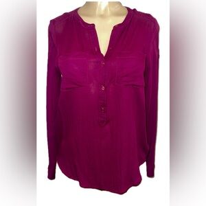 Lucky Brand Purple Hi-Low Popover Blouse Long Sleeve Split Neck Button-Front XS